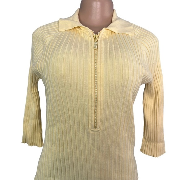 3/$30 🍂 Belldini Yellow Knit Y2K Bling Collared Sweater - Picture 3 of 9
